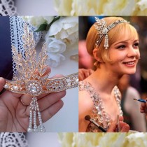 wedding photo -  Gold Flapper 1920s Gatsby Headband|Great gatsby headpiece|Bridal 1920s Headpiece|Gatsby Wedding|Retro 1920s Headpiece|Daisy Buchanan Costume