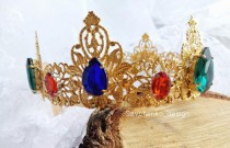 wedding photo -  Gold Red Bridal Tiara Dolce crown Gold Red Wedding Crown Renaissance Tiara Medieval Wedding Adult headband woman Embroidered crown