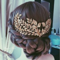 wedding photo -  Gold back leafs crown|Woodland Branch Hair Piece|Wedding Back Crown|laurel tiara grecian leaf back headpiece|Large Leaf Head Piece|Apollo