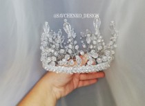 wedding photo -  Crystal bridal crown Silver Tiara|full silver bride crowne|Wedding Headpiece|Meghan Markle Tiara|Bridesmaid royal crown|mermaid crown shell|