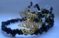 wedding photo -  Gold Leaf Metal Headband|Grecian Jewelry|Grecian Goddess|Gold Hair Wreath|Festival accessories|Black bezel for hair|coachella party|