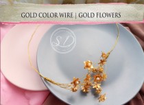 wedding photo -  Gold bridal crown celestial crown headpiece Boho Wired Gold Tiara Star Hair Jewelry Gold Flower Gold leaf tiara blumenkranz haare gold