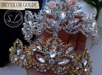 wedding photo -  Gold Bridal Tiara Gold Beaded Crystal Tiara Sweet 16 Gold Crowns gold or silver bridal full Swarovski crystal bridal crown Vintage Style