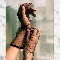wedding photo -  Polka dots black gloves|Modern Gloves|Sheer Gloves|Long Gloves|Elegant Tulle Gloves|fishnet gloves|evening gloves|evening gloves|Rannka
