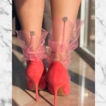 wedding photo -  Pink Tulle Socks|Sheer Hosiery|crystal socks|Gift for Girlfriend|Sexy Socks|nylon tulle womens socks|Statement Sock|Pink Ankle Sexy Socks