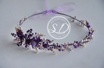 Purple Crystal hair vine Violet Beaded headband Lilac Crown with gemstones Boho wedding wreath Attire Wired Hair Jewelry bande de mariage wedding photo - Purple Crystal hair vine Violet Beaded headband Lilac Crown with gemstones Boho wedding wreath Attire Wired Hair Jewelry bande de mariage