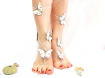 wedding photo -  White butterfly barefoot sandal wedding bridal jewelry sandals anklet summer trend special for brides bridesmaid gifts Unique Gifts