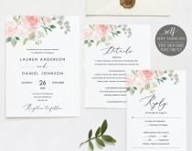 wedding photo - Floral Wedding Invitation Template, Printable Wedding Invitation Set Templates, Floral Invitation, Calligraphy, Instant Download, MM08-3