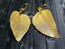 wedding photo -  Real Leaf Earrings Gold Leaf Earrings Gold Dipped Leaves Woodland Jewelry Wedding Jewelry Unique Gift For Girlfriend Valentines Day Gifts