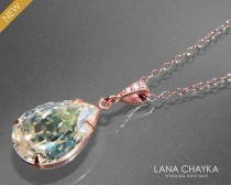 MOONLIGHT Rose Gold Bridal Necklace Teardrop Crystal Necklace Swarovski Moonlight Pink Gold Wedding Necklace Bridesmaid Bridal Jewelry wedding photo - MOONLIGHT Rose Gold Bridal Necklace Teardrop Crystal Necklace Swarovski Moonlight Pink Gold Wedding Necklace Bridesmaid Bridal Jewelry
