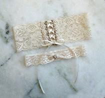 Ivory Lace Wedding Garter Set, Silver Corset Garters, Ivory Bride Garter, Ivory Garters Wedding, Plus Size - Petite Garter, Custom Garter wedding photo - Ivory Lace Wedding Garter Set, Silver Corset Garters, Ivory Bride Garter, Ivory Garters Wedding, Plus Size - Petite Garter, Custom Garter