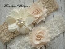 IVORY BEIGE Bridal Garter Set - Ivory Keepsake and Toss Wedding Garters - Chiffon Flower Rhinestone Garter - Vintage Lace Garter - Garder wedding photo - IVORY BEIGE Bridal Garter Set - Ivory Keepsake and Toss Wedding Garters - Chiffon Flower Rhinestone Garter - Vintage Lace Garter - Garder