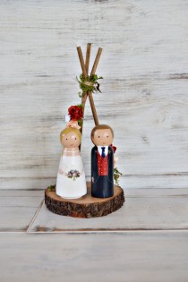 wedding photo -  Boho Wedding Cake Topper Floral Tee pee, Personalized Bride and Groom, Unique Wood Figurines Mariage, Bohemian Wedding, Tribal Decor.