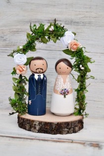 wedding photo -  Personalized Wedding Cake Topper Flowers Arch, Rustic Cake Topper, Rustic Custom Bride Groom Woodslice.