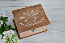 wedding photo -  Boho Wedding Ring Box Arrows, Ring Bearer Box, Custom Wood Box, Ring Engagement Box Personalized Name, Dark wood white.