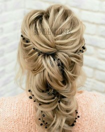 wedding photo -  Black Bridal hair vine wedding hair accessories Bridesmaid gift|Crystal bridal hair piece|Wedding headpiece|Gothic Black wedding|Prom hair