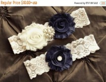 ON SALE Navy Wedding Garter Set, Navy Bridal Garter, Ivory Lace Garter, Garter Set, Navy Ivory Garter Set, Wedding Garter Belt wedding photo - ON SALE Navy Wedding Garter Set, Navy Bridal Garter, Ivory Lace Garter, Garter Set, Navy Ivory Garter Set, Wedding Garter Belt