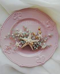 wedding photo -  mint and gold beach wedding hair accessories Starfish hair comb Seashell headpiece beach wedding headpiece|braut haarschmuck|mermaid tiara