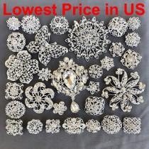 30 pc Silver Brooch Bouquet DIY Kit wholesale assorted lot set crystal rhinestone Bridal Wedding brooch button Decoration BR672 wedding photo - 30 pc Silver Brooch Bouquet DIY Kit wholesale assorted lot set crystal rhinestone Bridal Wedding brooch button Decoration BR672