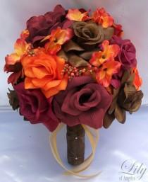 Wedding Bouquet, Bridal Bouquet, Bridesmaid Bouquet, Silk Flower Bouquet, Wedding Flower, 17 Piece Set, Fall, Orange, Brown, Lily Of Angeles wedding photo - Wedding Bouquet, Bridal Bouquet, Bridesmaid Bouquet, Silk Flower Bouquet, Wedding Flower, 17 Piece Set, Fall, Orange, Brown, Lily Of Angeles