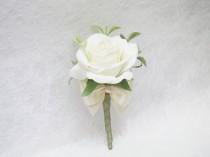 Real Touch White Rose Corsage / Boutonnieres, Real Touch Rose Boutonnieres, Cottage Wedding Corsage, Wedding Boutonniere wedding photo - Real Touch White Rose Corsage / Boutonnieres, Real Touch Rose Boutonnieres, Cottage Wedding Corsage, Wedding Boutonniere