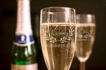 Set of 2 - Laurel Wreath Wedding Toasting Flutes - Personalized Toasting Flutes - Personalized Wedding Glasses - Champagne Flutes - A wedding photo - Set of 2 - Laurel Wreath Wedding Toasting Flutes - Personalized Toasting Flutes - Personalized Wedding Glasses - Champagne Flutes - A