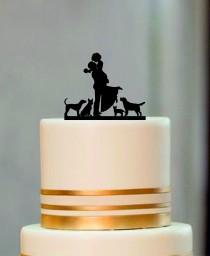 Silhouette Wedding Cake Topper, Bride and Groom Cake topper with a dog or cat, Rustic Wedding Silhouette With a dog or cat, Custom Topper wedding photo - Silhouette Wedding Cake Topper, Bride and Groom Cake topper with a dog or cat, Rustic Wedding Silhouette With a dog or cat, Custom Topper