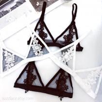 Floral Appliqué Sheer Bridal Lingerie, Mesh Bralette, Handmade Floral Embroidery Lace Bra, Plus Size, Bridesmaid Wedding Gifts, Underwear wedding photo - Floral Appliqué Sheer Bridal Lingerie, Mesh Bralette, Handmade Floral Embroidery Lace Bra, Plus Size, Bridesmaid Wedding Gifts, Underwear