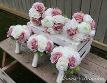 Dusty Rose and Ivory Wedding Bouquet, Wedding Flowers, Bridesmaid Bouquets, Corsage, bridal Flower Package wedding photo - Dusty Rose and Ivory Wedding Bouquet, Wedding Flowers, Bridesmaid Bouquets, Corsage, bridal Flower Package