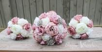 Dusty Rose and Ivory Wedding Bouquet, Wedding Flowers, Bridesmaid Bouquets, Corsage, bridal Flower Package wedding photo - Dusty Rose and Ivory Wedding Bouquet, Wedding Flowers, Bridesmaid Bouquets, Corsage, bridal Flower Package