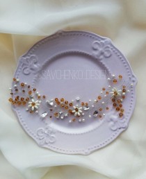 wedding photo -  Bohemian headpiece with gold crystal|Bridal headpiece|Wedding flower crown|flower hair vine|tocado novia|bridal hair accessories for bride