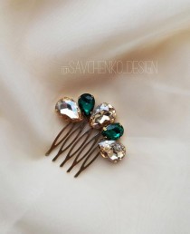 wedding photo -  Emerald bridal hair comb|Green rhinestone headpiece|Wedding hair comb|Bridal Hair clip with swarovski rhinestones| Green Bridal accessory