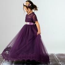 Purple Flower girl dress, Plum lace flower girl dress, Flower girl dresses, Bohemian flower girl dress, Eggplant lace dress, tulle dress wedding photo - Purple Flower girl dress, Plum lace flower girl dress, Flower girl dresses, Bohemian flower girl dress, Eggplant lace dress, tulle dress
