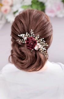 Burgundy Blush flower comb Burgundy wedding Maroon Flower comb Burgundy Floral Hair Comb Burgundy hair accessories Marsala Bridal Hair Comb wedding photo - Burgundy Blush flower comb Burgundy wedding Maroon Flower comb Burgundy Floral Hair Comb Burgundy hair accessories Marsala Bridal Hair Comb