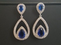 Bridal Crystal Earrings, Navy Blue Cubic Zirconia Earrings, Blue Teardrop Wedding Earrings, Statement Earrings Sapphire Blue Dangle Earrings wedding photo - Bridal Crystal Earrings, Navy Blue Cubic Zirconia Earrings, Blue Teardrop Wedding Earrings, Statement Earrings Sapphire Blue Dangle Earrings