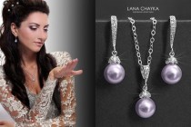 Lavender Pearl Jewelry Set, Swarovski 8mm Pearl Earrings&Necklace Set, Lilac Silver Jewelry Set, Wedding Lilac Jewelry, Prom Lilac Jewelry wedding photo - Lavender Pearl Jewelry Set, Swarovski 8mm Pearl Earrings&Necklace Set, Lilac Silver Jewelry Set, Wedding Lilac Jewelry, Prom Lilac Jewelry