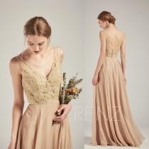 Bridesmaid Dress Champagne Chiffon Dress,Wedding Dress,V Neck Beaded Maxi Dress,Sleeveless Party Dress,Illusion Lace Back Prom Dress(L478) wedding photo - Bridesmaid Dress Champagne Chiffon Dress,Wedding Dress,V Neck Beaded Maxi Dress,Sleeveless Party Dress,Illusion Lace Back Prom Dress(L478)