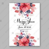 Red Hibiscus wedding invitation card printable template with blue greenery eucalyptus magenta flower vector download wedding photo - Red Hibiscus wedding invitation card printable template with blue greenery eucalyptus magenta flower vector download