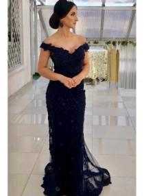 wedding photo -  Navy Blau Abendkleider Lang Günstig | Spitze Abendkleid Online Modellnummer: XY559
