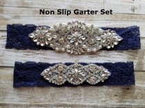 Sale -Wedding Garter and Toss Garter-Crystal Rhinestone - Navy Blue Garter Set - Style G37000CR wedding photo - Sale -Wedding Garter and Toss Garter-Crystal Rhinestone - Navy Blue Garter Set - Style G37000CR
