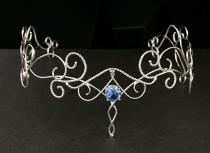 Fae Elvish Wedding Circlet in Sterling Silver, Renaissance Circlet, Artisan Sterling Silver Bridal Tiara with Faceted Gemstone, Handmade wedding photo - Fae Elvish Wedding Circlet in Sterling Silver, Renaissance Circlet, Artisan Sterling Silver Bridal Tiara with Faceted Gemstone, Handmade