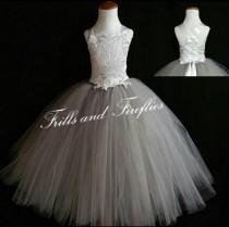 wedding photo - Grey Corset Flower Girl Dress / Silver Grey Bridesmaid Dress / Prom Dress / Formal Dress / Princess Dress / Girls Dresses / Wedding Dress