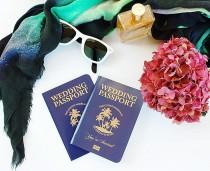 Palm Tree Tropical Passport Invitation for Bali Wedding wedding photo - Palm Tree Tropical Passport Invitation for Bali Wedding