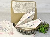 Paper Airplane Wedding Invite, World Map Envelope Liner, Travel Wedding Theme Wedding Card, Wedding Abroad Wedding invite wedding photo - Paper Airplane Wedding Invite, World Map Envelope Liner, Travel Wedding Theme Wedding Card, Wedding Abroad Wedding invite
