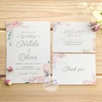 Blush Floral Wedding Invitation Printable Blush Pink Wedding Invitation Set Dusty Blue Wedding Invitations PDF Wedding Invitations with RSVP wedding photo - Blush Floral Wedding Invitation Printable Blush Pink Wedding Invitation Set Dusty Blue Wedding Invitations PDF Wedding Invitations with RSVP