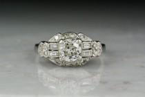 Vintage Edwardian, Art Deco Engagement Ring with and Old European Cut Diamond Center and Baguette Cut Diamond Accents wedding photo - Vintage Edwardian, Art Deco Engagement Ring with and Old European Cut Diamond Center and Baguette Cut Diamond Accents