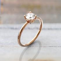 moissanite engagement ring rose gold alternative engagement ring bezel engagement ring Promise ring gift wedding photo - moissanite engagement ring rose gold alternative engagement ring bezel engagement ring Promise ring gift