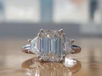 GIA 2 3/4 Carat Estate Engagement Ring, Estate Diamond Ring, Platinum Engagement Ring, Emerald Cut Engagement Ring, 3 Stone Engagement Ring wedding photo - GIA 2 3/4 Carat Estate Engagement Ring, Estate Diamond Ring, Platinum Engagement Ring, Emerald Cut Engagement Ring, 3 Stone Engagement Ring