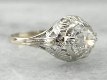 Gorgeous Art Deco Diamond Engagement Ring, White Gold 1920's Basket Setting with European Cut Diamond 0PMJRJ-R wedding photo - Gorgeous Art Deco Diamond Engagement Ring, White Gold 1920's Basket Setting with European Cut Diamond 0PMJRJ-R