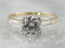 Fine Vintage Diamond Ring: Spectacular One Carat Diamond Solitaire Retro Era Engagement Ring 6VQ783-R wedding photo - Fine Vintage Diamond Ring: Spectacular One Carat Diamond Solitaire Retro Era Engagement Ring 6VQ783-R